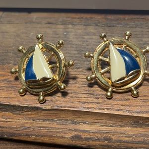 VINTAGE 1960s AVON ENAMEL NAUTICAL POST EARRINGS